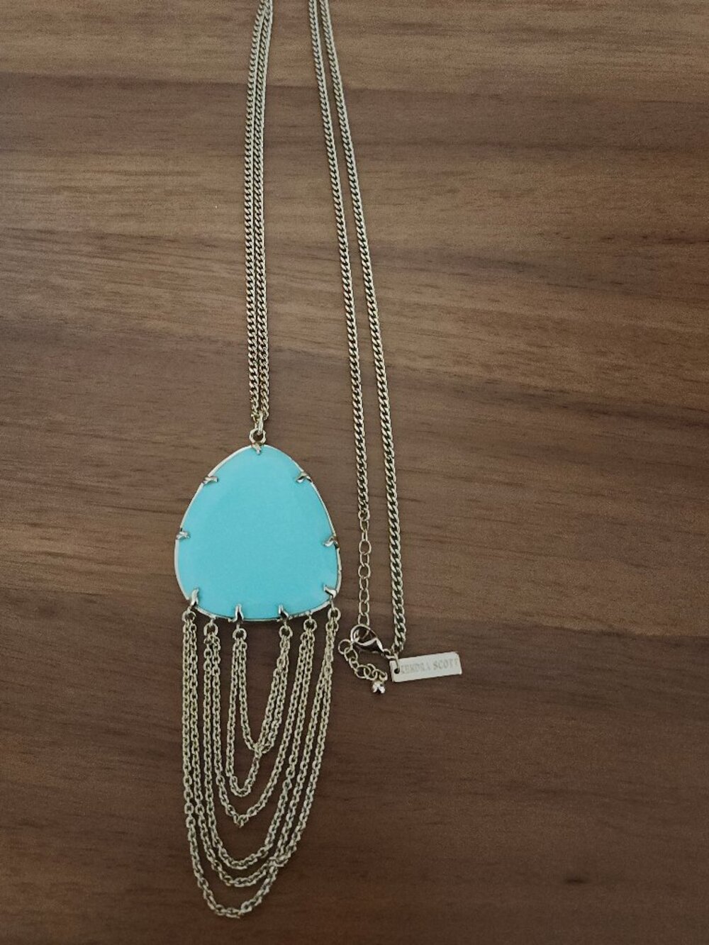 Kendra Scott Mint Green Leaf Tassel Adele Gold Pendant Necklace